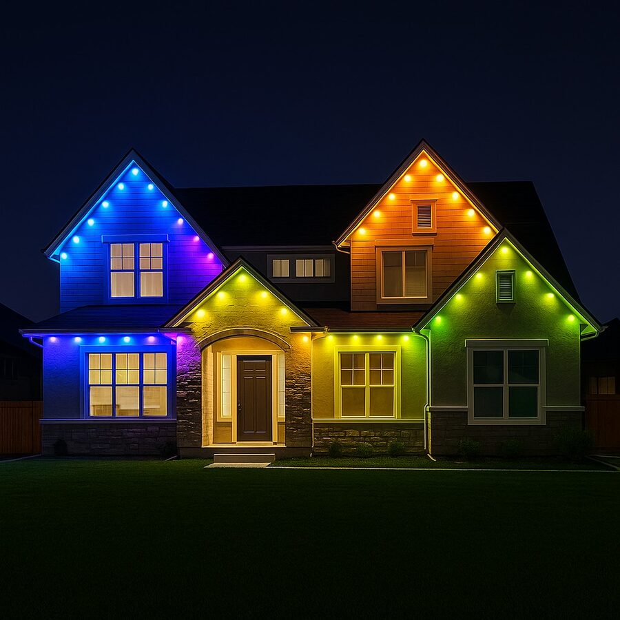 Permanent LED lighting installed on a home
