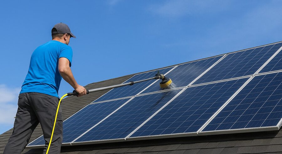 Solar panels and surfaces cleaned by power washing